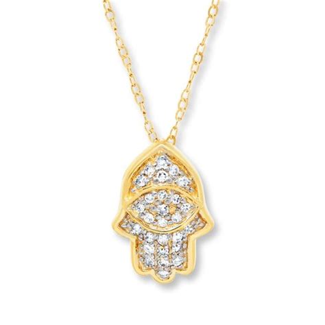 Hamsa Necklace 1 10 Ct Tw Diamonds 14K Yellow Gold Kay Hamsa Necklace