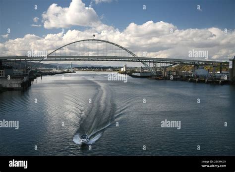 View Of The Large Fremont Steel Arch Bridge Over The Willamette River