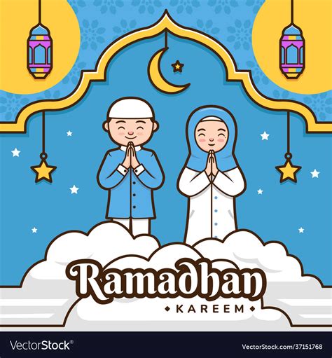 Cartoon Ramadhan Kareem Greeting Banner Poster Vector Image