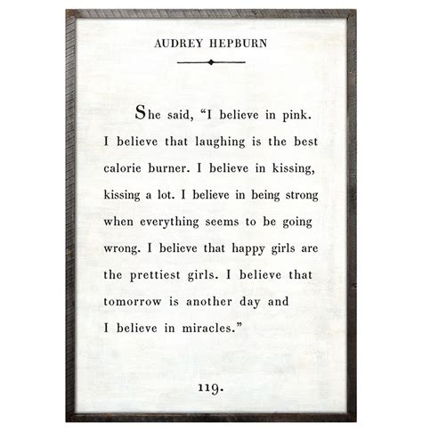 Audrey Hepburn Quote I Believe In Pink Wood Art Print