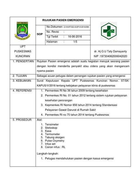 How to say rujukan in english? Sop Rujukan Pasien Emergensi