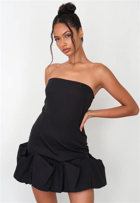 Black Ruffle Hem Strapless Mini Dress Missguided