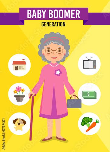 Baby Boomer Generation Cartoon Character Infographic Stock Image And