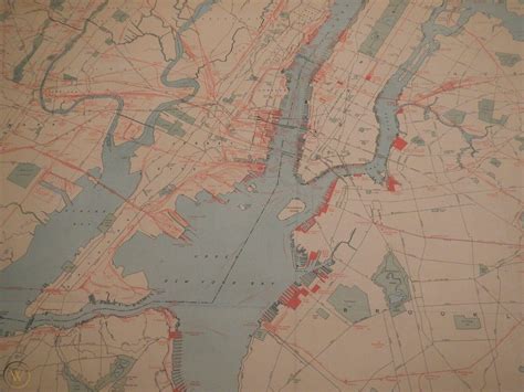 Vintage Railroad Terminal Map Port Authority New York City Harbor 1933