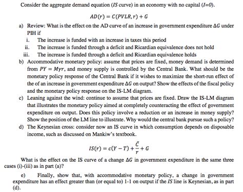 Solved Consider The Aggregate Demand Equation Is Curve In