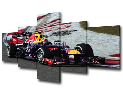 Buy 5 Panels Red Bull F1 Racing Car In Black And White S Canvas Framed