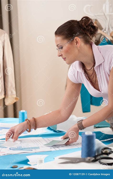 Female Fashion Designer Working At Studio Stock Image Image Of