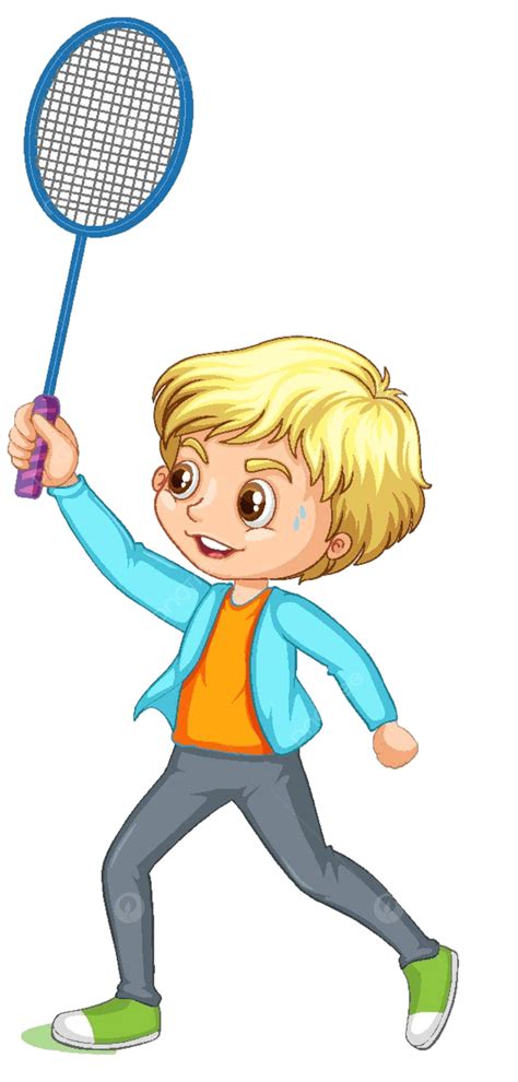 A Boy Cartoon Character Playing Badminton Clip People Small Vector