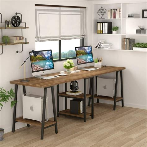 Tribesigns Extra Long Two Person Desk With Storage Shelf 945 Inches