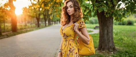 2560x1080 Yellow Dress Girl Outdoors Wallpaper 2560x1080 Resolution Hd 4k Wallpapers Images