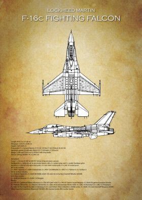F Fighting Falcon Blueprint Technical Specs Drawing Aviation Aircraft Jet Plane Military