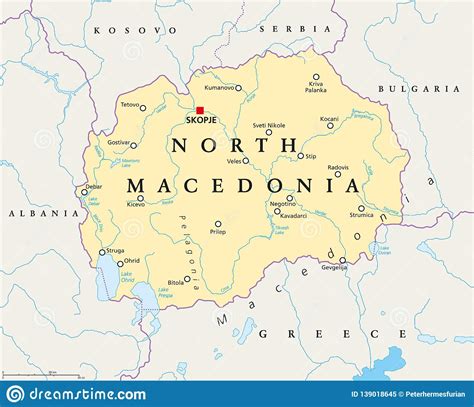 As observed on the physical map of the country above, macedonia is an elevated plateau of large, rolling hills and deep valleys. North Macedonia Political Map Stock Vector - Illustration ...