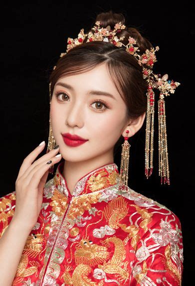 Chinese Bride Hair Style Matching Hair Accessories Tradition Hair