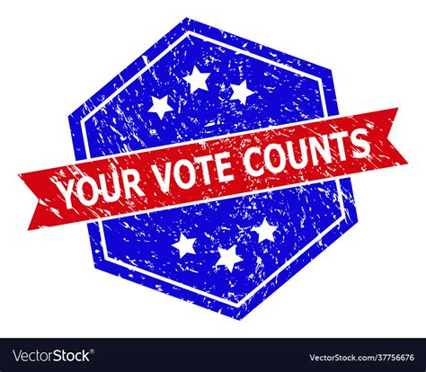 Hexagon Bicolor Your Vote Counts Stamp Seal Vector Image