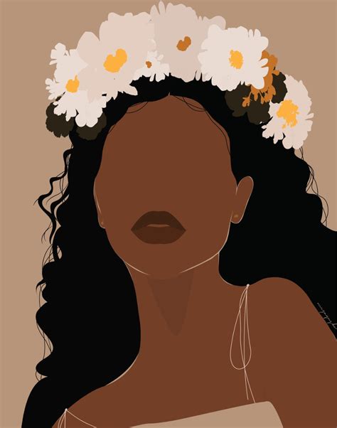 Crowned Black Woman Illustration Art Portrait Print Flower Etsy In