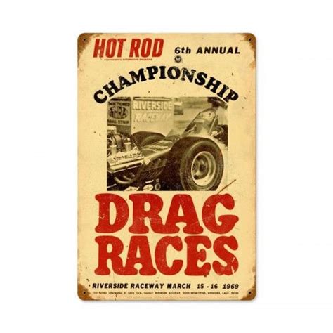 Hot Rod Drag Race Championship Vintage Metal Sign Small Vintage