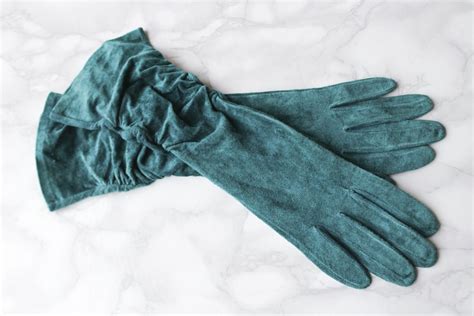 Vintage 90s Gloves Green Teal Gloves Formal Evening Gloves Etsy