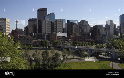 Town View Calgary Skyline High Rises River Bridge Canada Alberta