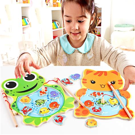 Baby Kids Wooden Toys Magnetic Fishing Game Jigsaw Puzzle Board 3d