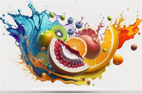 Premium Photo A Colorful Fruit Splashing In A Splash Of Water