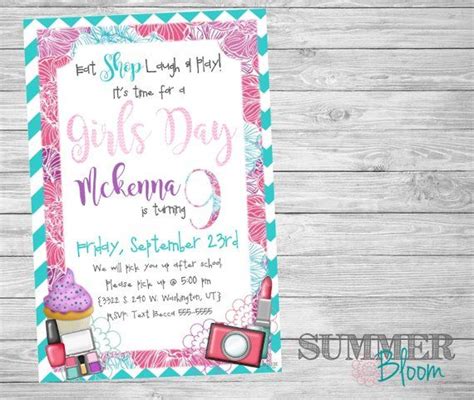 Girls Day Out Birthday Invitation Birthday Invitations Custom Party Invitations Girl Day