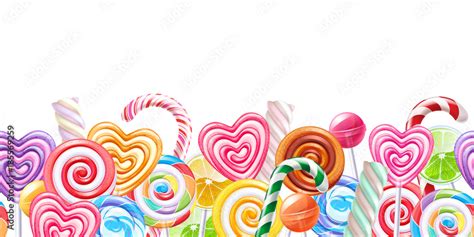 Lollipops Candy Border Background Hard Candies On Stick Stock Vector