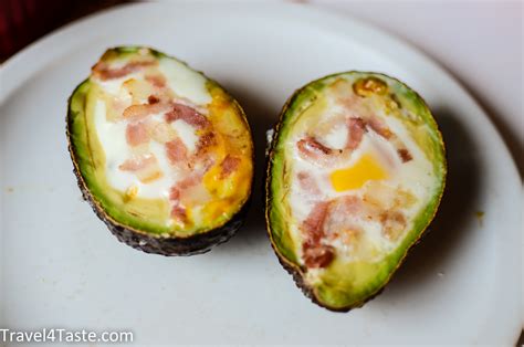 Avocado Baked With Eggs Bacon Travel For Taste