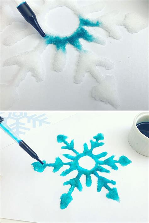 Painting With Glue And Salt For Winter Stem Painting Snowflakes