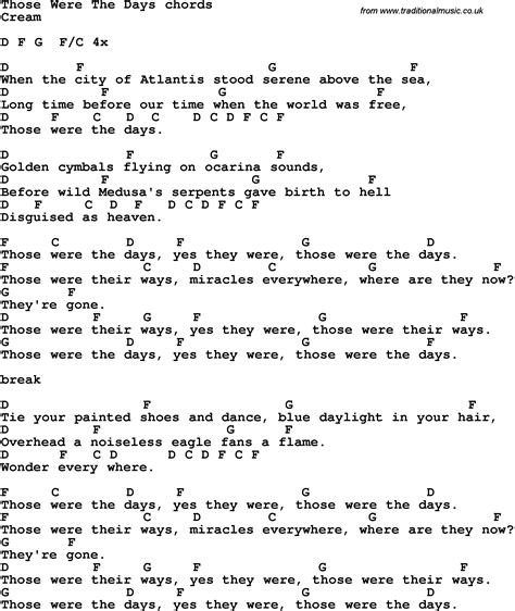 Song Lyrics With Guitar Chords For Those Were The Days Cream