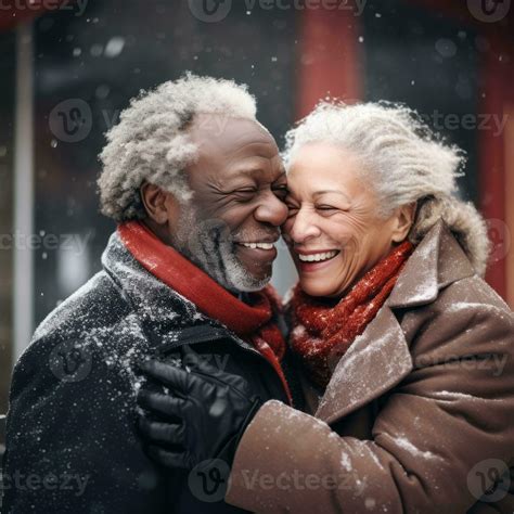 loving old interracial couple is enjoying a romantic winter day ai generative 28947278 stock