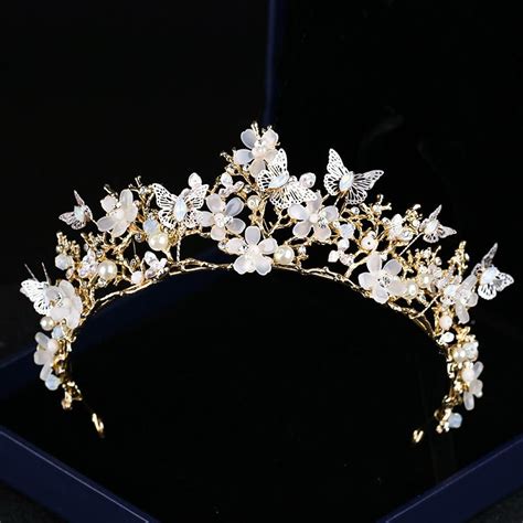 2020 Butterfly Flower Crystal Crown Headwear Golden Baroque Crown For
