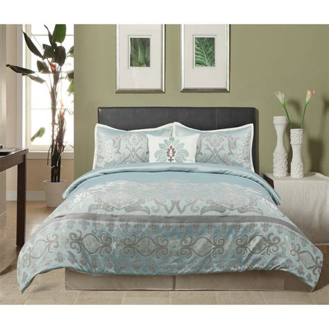 — choose a quantity of navy blue and white king comforter sets. Victoria 5 PC Comforter Set Light Blue King 92x104 ...