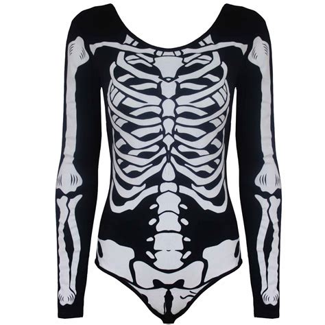 Para Mujer De Halloween Señoras Jersey Esqueleto Huesos Ceñido Al