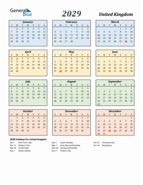 2029 United Kingdom Calendar With Holidays