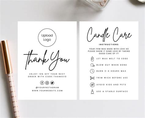 Editable Candle Care Card Printable Candle Care Template Etsy Singapore