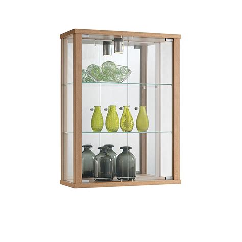 Entry Plus Wall Mounted Lockable Glass Display Cabinet In Various Colours Wood Black Oak White