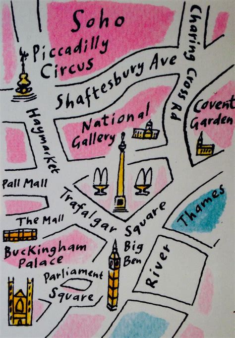 London Map Trafalgar Square Big Ben Piccadilly Circus Soho Covent