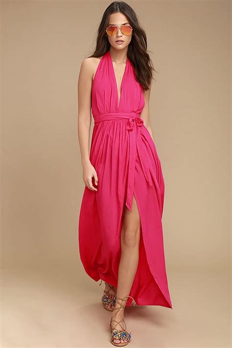 Lovely Hot Pink Dress Maxi Dress Wrap Dress 4900