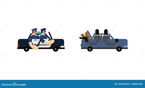 Police Car Chase Police Car Chasing Robber Stock Vector Illustration