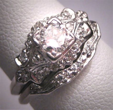 Rare Antique Platinum Diamond Wedding Ring Set Wband Art Deco Etsy