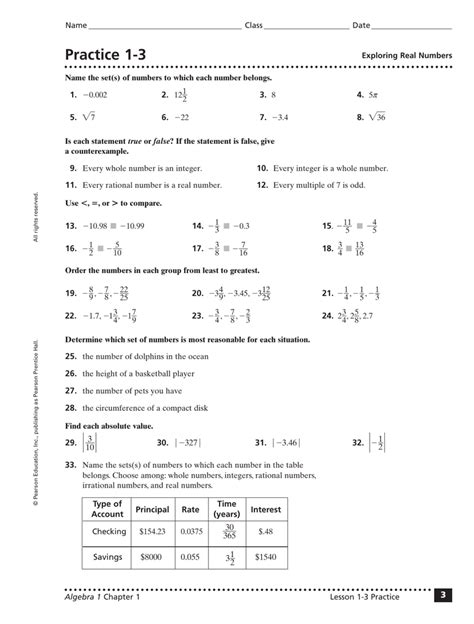 Kuta Software Algebra 1 Real Numbers Worksheet