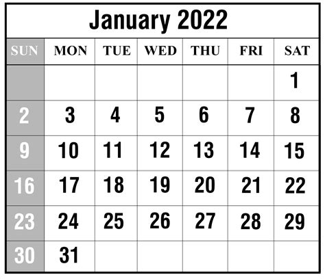 20 Printable January 2022 Calendar With Holidays Blank Free Blank