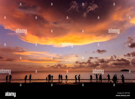Sunset View At Tanjung Aru Beach Kota Kinabalu Sabah Malaysia Stock