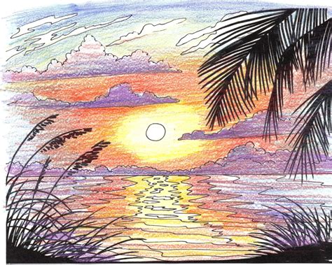 Beach Sunrise Coloring Page Embroidery Pattern Beach Art Etsy