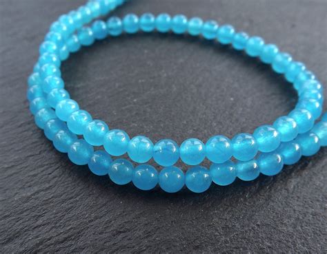 4mm Cerulean Blue Jade Stone Beads Gemstone Beads Round Etsy Stone