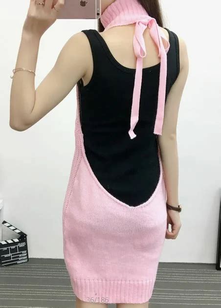 2017 Hot Virgin Killer Cosplay Costumes Sexy Tie Open Back Backless Women Sweater Long