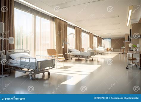 Interior of Cozy and Clean Patient Room with Hospital Bed and Window