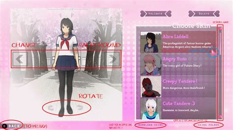 Yandere Simulator Fanmade Pannel For Change Skin By