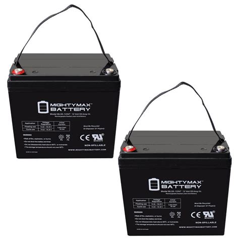 Mighty Max Battery 12 Volt 55 Ah Sla Internal Thread Battery 2 Pack