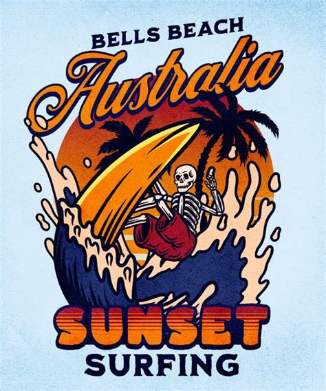 Bells Beach Australia Sunset Surfing T Shirt Design Template